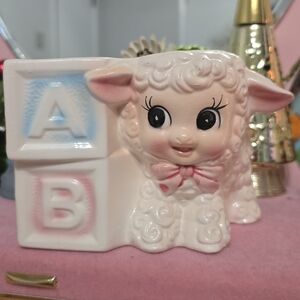 Cute Lamb Figurine with Alphabet Blocks